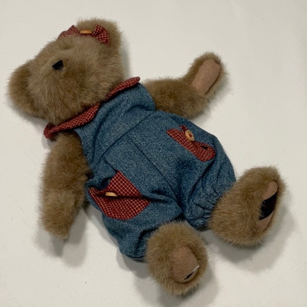 Boyds Bears Girl Bear in Denim Overalls with Pockets and Boyds Bears Buttons
